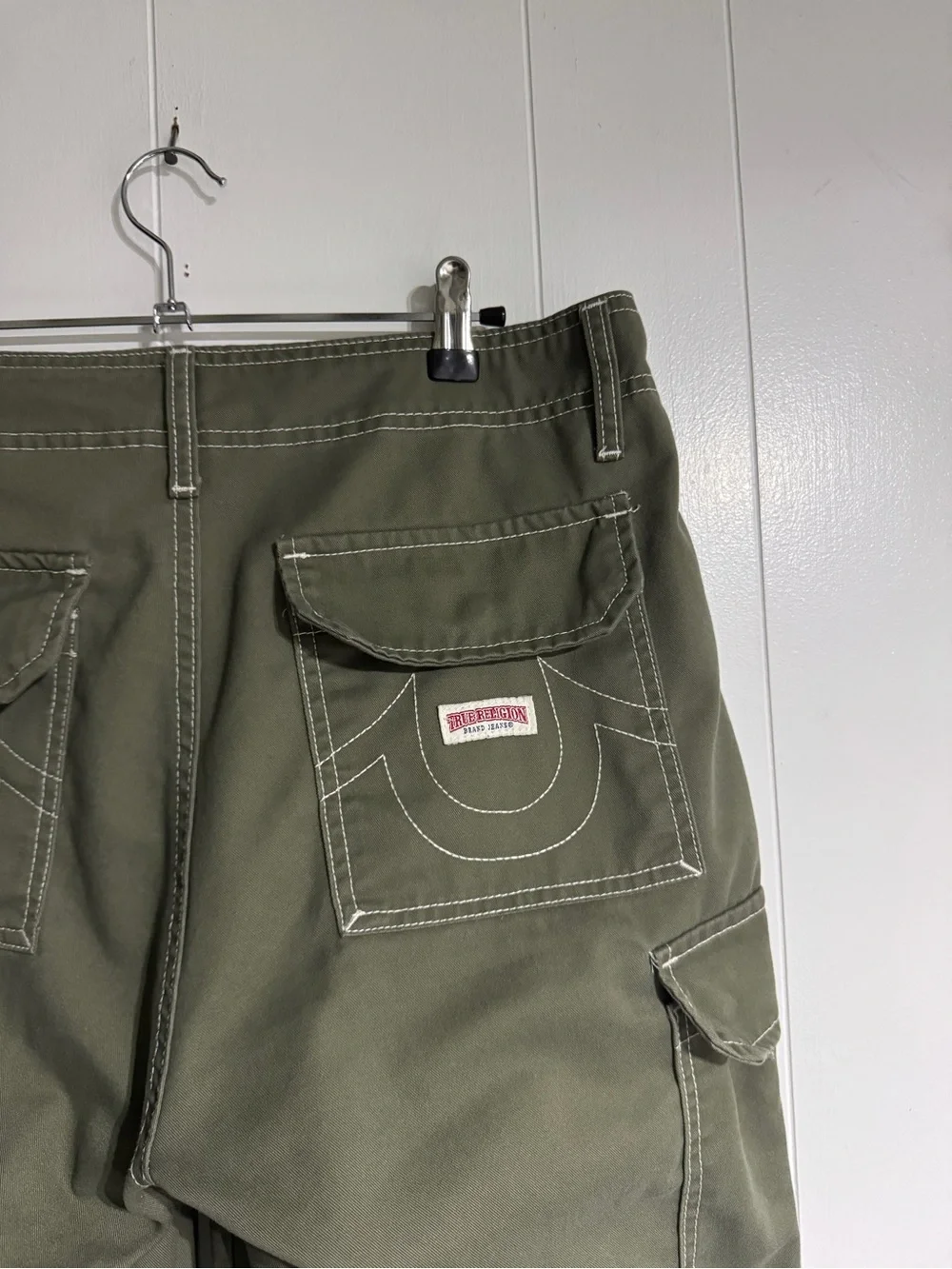 True Religion Olive Green Cargo Pants 30 Cotton Twill Regular Fit Button Zip